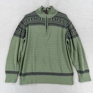 Born Sweater Mens Large Green Quarter Zip Silk Blend Fair‎ Isle Elbow Patch